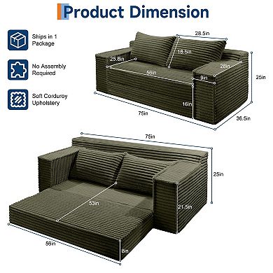 Convertible Sofa Bed, Boneless Couch Bed, Loveseat Sleeper Sofa, for Living Room Bedroom