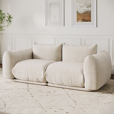 Chenille Fabric Modular Love Seat Sofa, Cloud Couch, Boneless Design for Apartments Living Rooms
