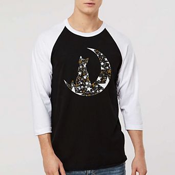 Cat Sitting On Moon - Men's Raglan Baseball Word Art T-Shirt