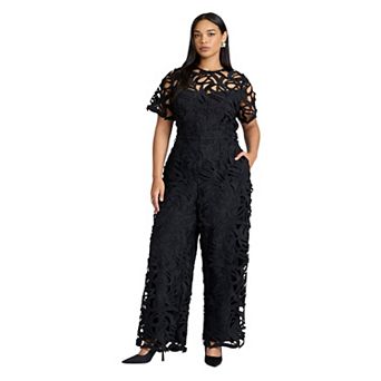 ELOQUII Women's Plus Size Short-Sleeve Lace Jumpsuit