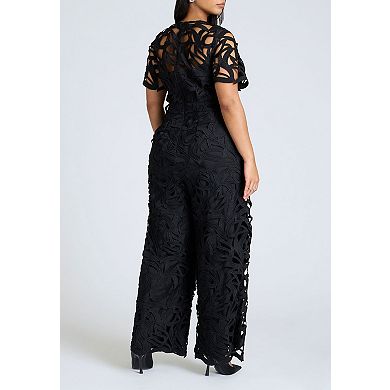 ELOQUII Women's Plus Size Short-Sleeve Lace Jumpsuit
