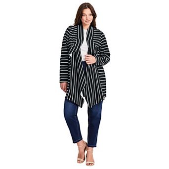 Avenue Women's Plus Size Striped Cascade Cardigan