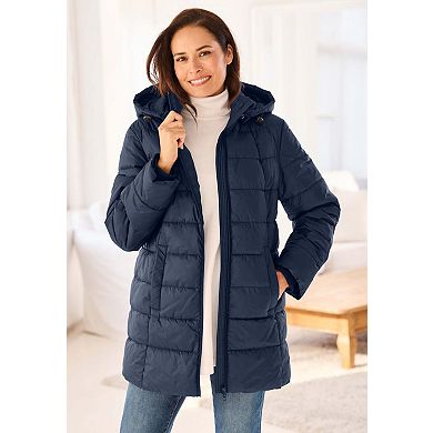 Woman Within Plus Size Hands-Free Puffer Coat