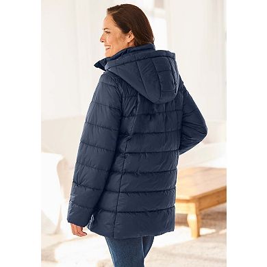 Woman Within Plus Size Hands-Free Puffer Coat