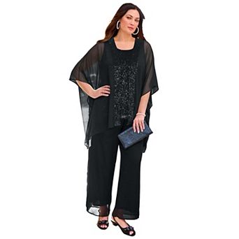 Catherines Women's Plus Size Sequin Georgette Cardigan & Tank Set