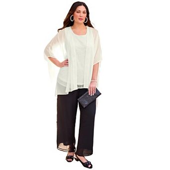 Catherines Women's Plus Size Sequin Georgette Cardigan & Tank Set