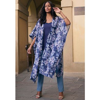 Roaman's Women's Plus Size Flowy Chiffon Duster