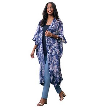 Roaman's Women's Plus Size Flowy Chiffon Duster