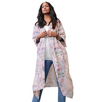 Roaman's Women's Plus Size Flowy Chiffon Duster