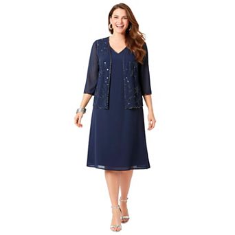 Catherines Women's Plus Size Flowy Floral Burst Jacket & Dress Duet