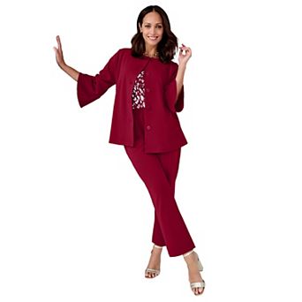 Jessica London Women's Plus Size Stretch Knit Crepe Bell Sleeve 2 pc Set