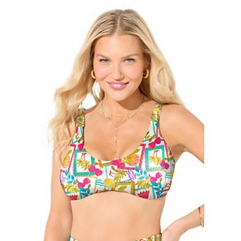 Swimsuits for All Women's Scoop Neck Shirred Bikini Top
