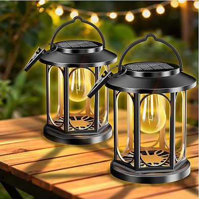 Solar Hanging Lanterns Waterproof LED Warm White Outdoor Lights Pack of 2