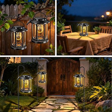Solar Hanging Lanterns Waterproof LED Warm White Outdoor Lights Pack of 2