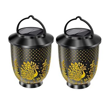 Pack of 2 Solar LED Hanging Lantern Peacock Garden Outdoor Waterproof Light
