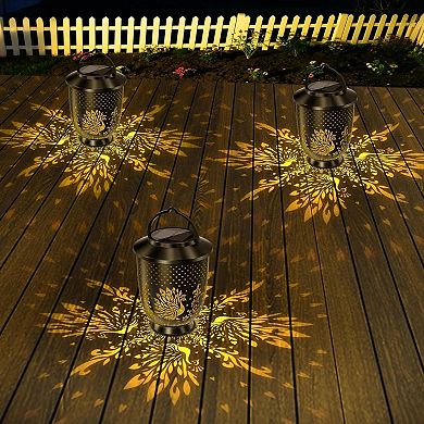 Pack of 2 Solar LED Hanging Lantern Peacock Garden Outdoor Waterproof Light