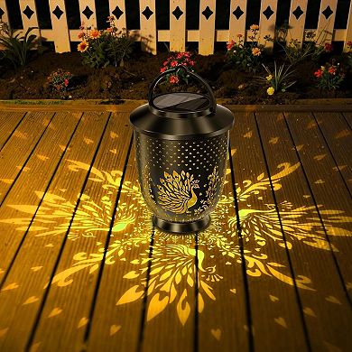 Pack of 2 Solar LED Hanging Lantern Peacock Garden Outdoor Waterproof Light