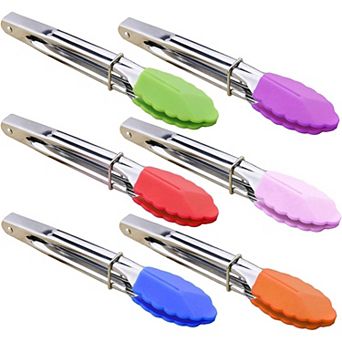 Small Tongs with Silicone Tips 7-Inch Mini Serving Tongs, Set of 6