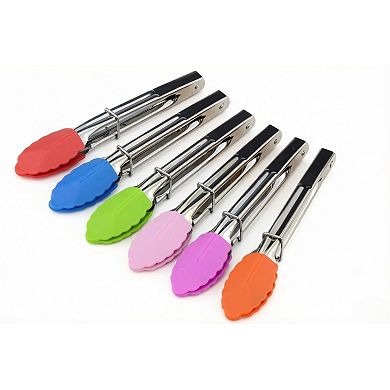 Small Tongs with Silicone Tips 7-Inch Mini Serving Tongs, Set of 6