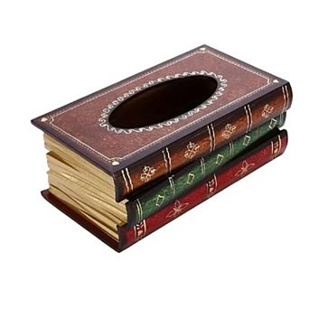 Vintage Wooden Tissue Box Cover Antique Book Style Holder