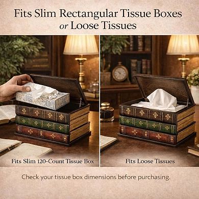 Vintage Wooden Tissue Box Cover Antique Book Style Holder