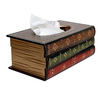 Vintage Wooden Tissue Box Cover Antique Book Style Holder