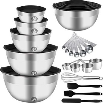 Mixing Bowls Set,25 pc Stainless Steel Mixing Bowl with Lid Set,Large Nesting Bowls 7, 4.5,3,2,1.5QT