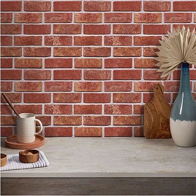 Pack of 20 3D Red Brick Wall Panels Peel and Stick Adhesive Tiles