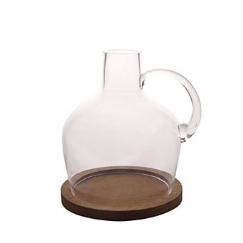 Pack of 2 Clear Glass Vase Jug with Wooden Base 10 Inch Centerpiece