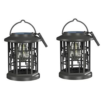 Pack of 2 Solar Hanging Lanterns Waterproof LED Warm White Outdoor Lights