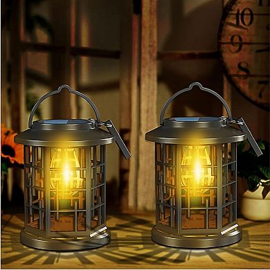 Pack of 2 Solar Hanging Lanterns Waterproof LED Warm White Outdoor Lights