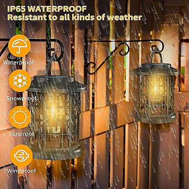 Pack of 2 Solar Hanging Lanterns Waterproof LED Warm White Outdoor Lights