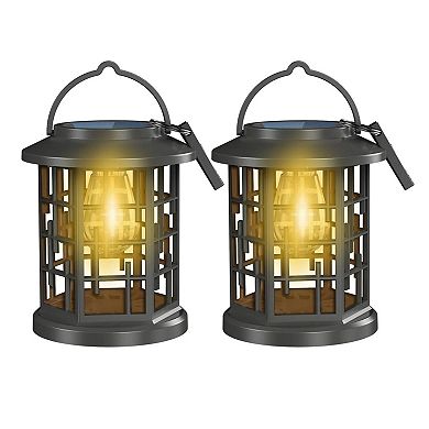 Pack of 2 Solar Hanging Lanterns Waterproof LED Warm White Outdoor Lights
