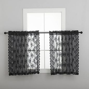 Short Lace Curtains 36 Inch Length 2 Panels, Country Rustic Floral Goth Floral Sheer Curtains