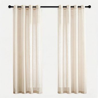 Semi Sheer Curtains 84 in Long, Grommet Retro Linen Curtains Window Treatments Vertical 2 Panels