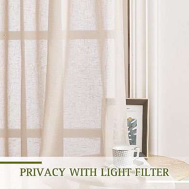 Semi Sheer Curtains 84 inches Long, Grommet Retro Linen Curtains Window Treatments Vertical 2 Panels