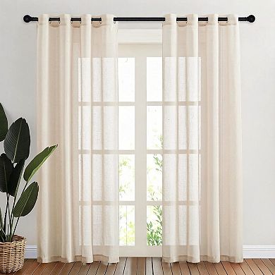 Semi Sheer Curtains 84 inches Long, Grommet Retro Linen Curtains Window Treatments Vertical 2 Panels
