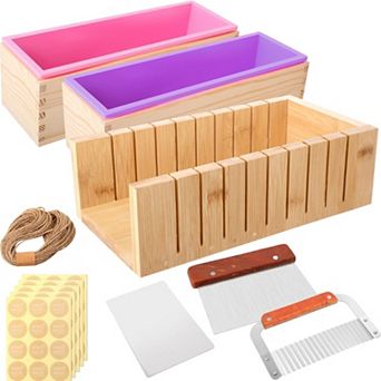 Soap Making Kit 2 Silicone Loaf Molds 42oz Cutter Set Bags Stickers