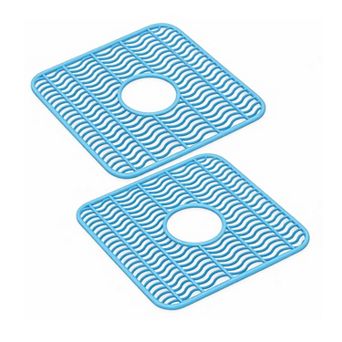 Pack of 4 Sink Protector Mat Plastic Center Drain Cutout Dish Protection