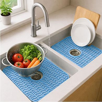 Pack of 4 Sink Protector Mat Plastic Center Drain Cutout Dish Protection