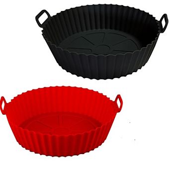 Pack of 2 Air Fryer Silicone Liners 8 Inch Reusable Baking Tray Red Black