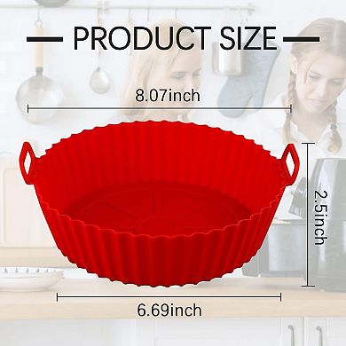 Pack of 2 Air Fryer Silicone Liners 8 Inch Reusable Baking Tray Red Black
