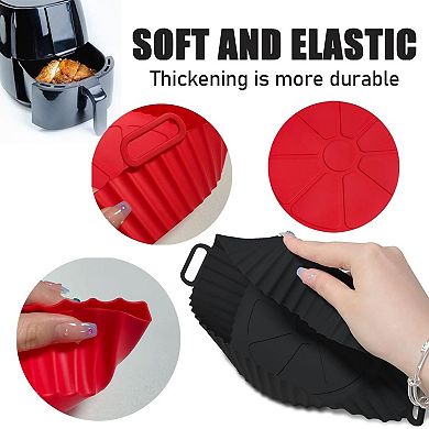Pack of 2 Air Fryer Silicone Liners 8 Inch Reusable Baking Tray Red Black