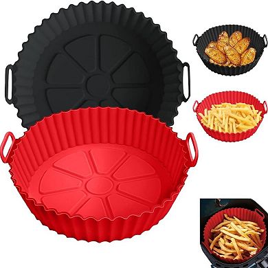 Pack of 2 Air Fryer Silicone Liners 8 Inch Reusable Baking Tray Red Black