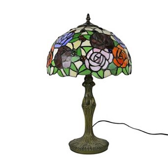 Rose Flower Table Lamp Stained Glass Desk Light 18 Inch Home Decor