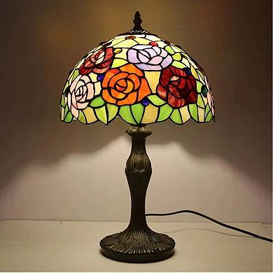 Rose Flower Table Lamp Stained Glass Desk Light 18 Inch Home Decor