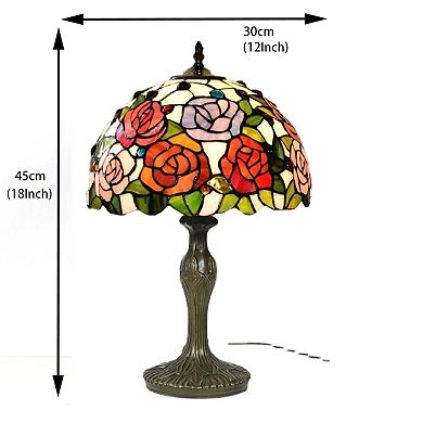 Rose Flower Table Lamp Stained Glass Desk Light 18 Inch Home Decor