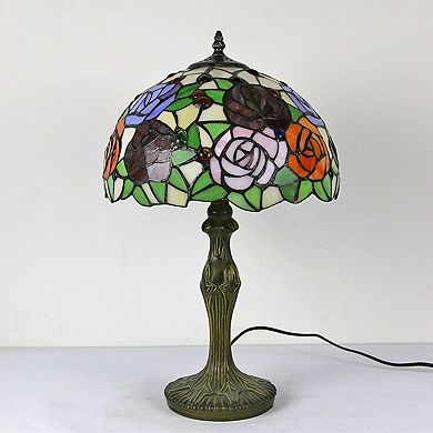 Rose Flower Table Lamp Stained Glass Desk Light 18 Inch Home Decor