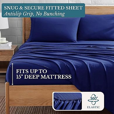 King Size Sheet Set 4 Piece Bedding Set, Pre-Washed Ultra Soft Brushed Microfiber, Deep Pocket 15”