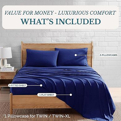 King Size Sheet Set 4 Piece Bedding Set, Pre-Washed Ultra Soft Brushed Microfiber, Deep Pocket 15”